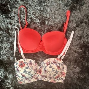 2 Pack Bras Red and Floral Women’s Push Bra New 34B